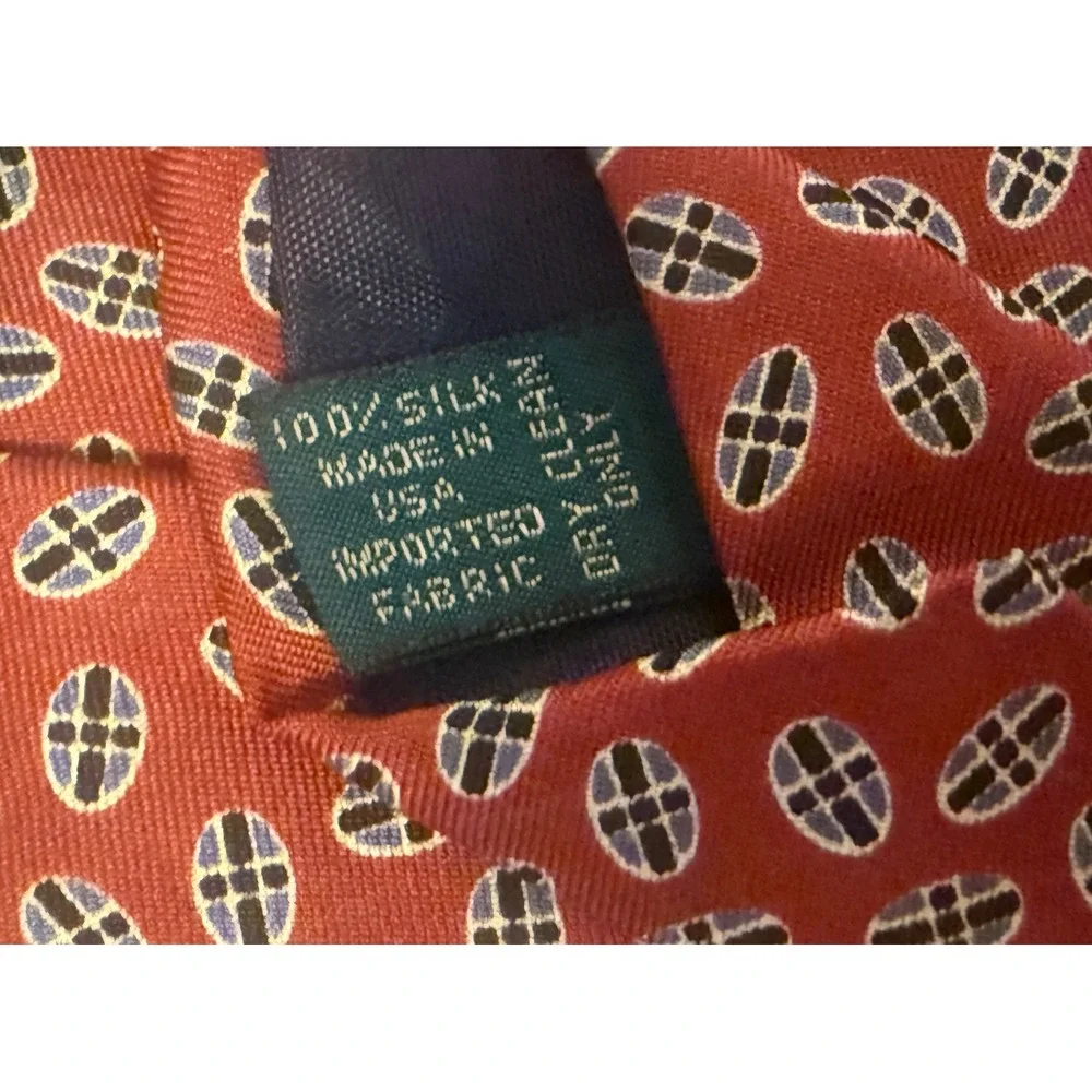 J.Crew 100% Silk Tie Coral Geometric Pattern Men's Necktie Made in‎ USA